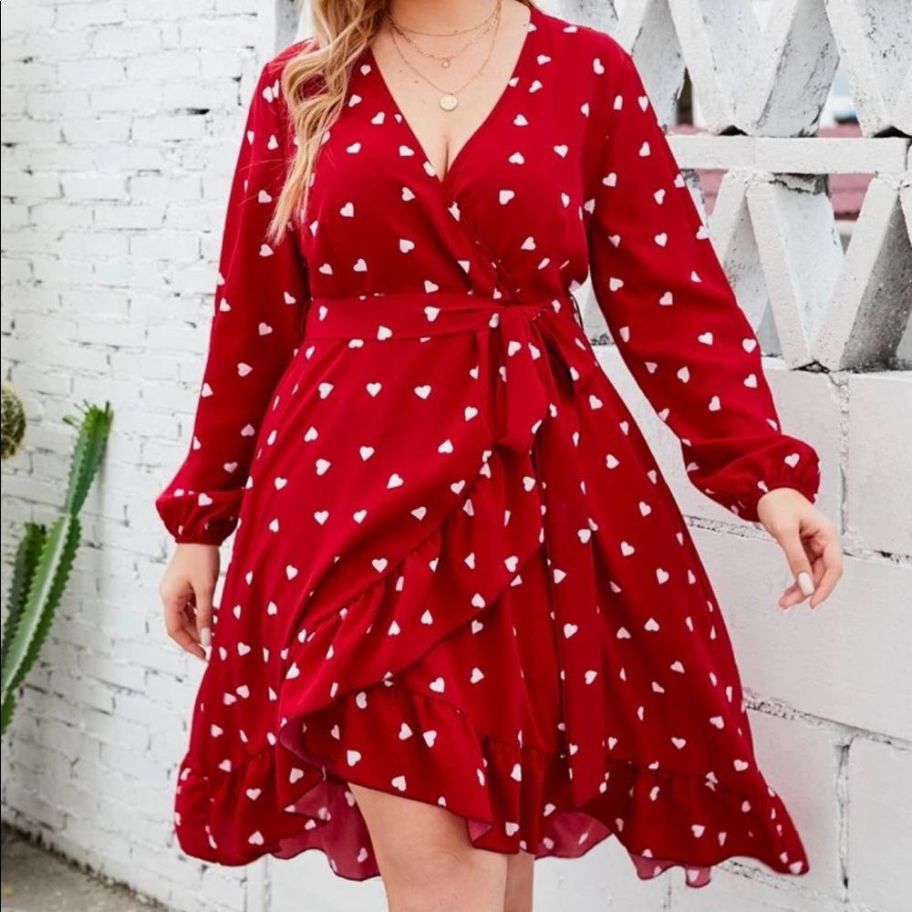 Red Wrap Dress with white hearts